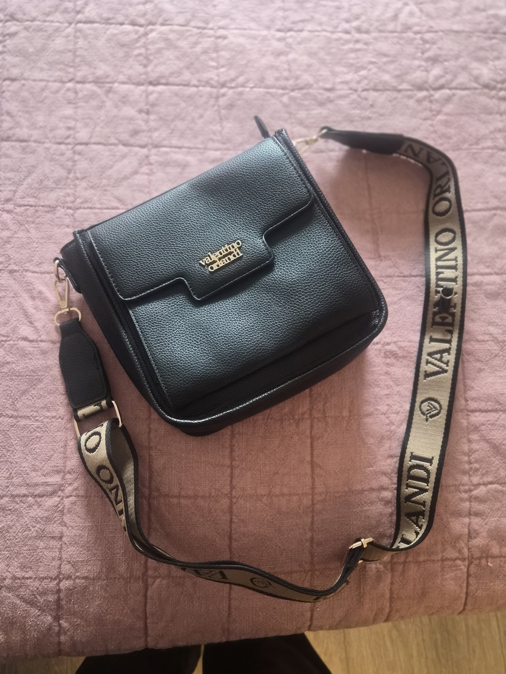 Valentino Orlandi Black Crossbody Bag with Logo Strap